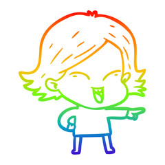 rainbow gradient line drawing happy cartoon girl