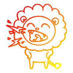 warm gradient line drawing cartoon roaring lion