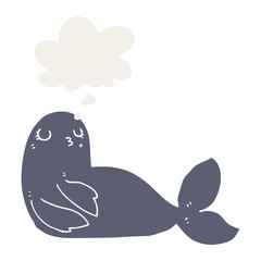 cartoon seal and thought bubble in retro style