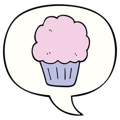 cartoon cupcake and speech bubble