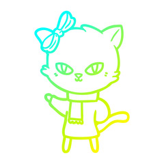 cold gradient line drawing cute cartoon cat in winter clothes