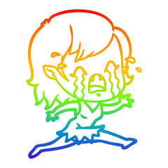 rainbow gradient line drawing cartoon crying vampire girl