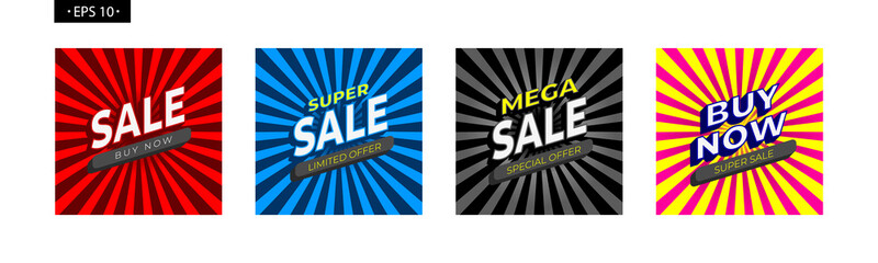 Sale, super sale, mega sale, buy now. Set banner design template marketing. Landing Instagram story, Insta stories