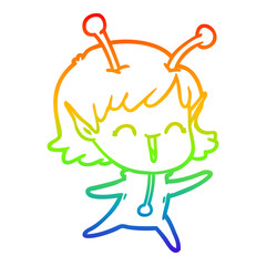 rainbow gradient line drawing cartoon alien girl laughing