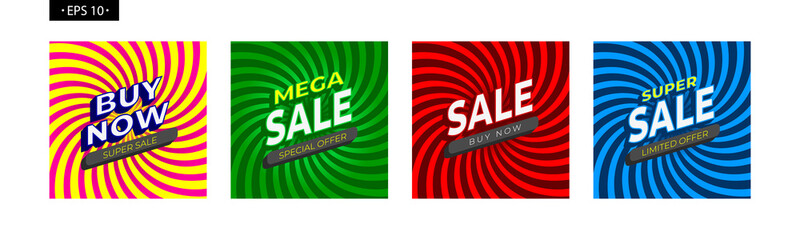 Set banner design template marketing. Buy now, Sale, super sale, mega sale. Landing Instagram story, Insta stories