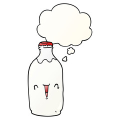 cute cartoon milk bottle and thought bubble in smooth gradient style