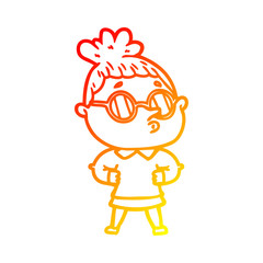 warm gradient line drawing cartoon woman wearing glasses