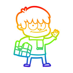 rainbow gradient line drawing happy cartoon man