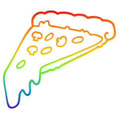 rainbow gradient line drawing cartoon pizza slice