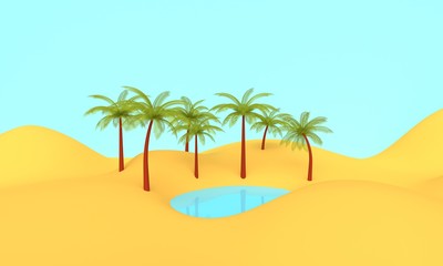 Fototapeta na wymiar Hot summer landscape oasis. 3d rendering