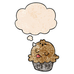 cute cartoon pie and thought bubble in grunge texture pattern style