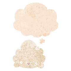 cartoon cloud and thought bubble in retro textured style