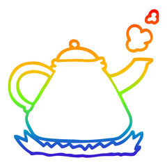 rainbow gradient line drawing cartoon kettle on stove