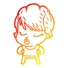 warm gradient line drawing cartoon woman with eyes shut