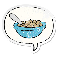cartoon cereal bowl and speech bubble distressed sticker