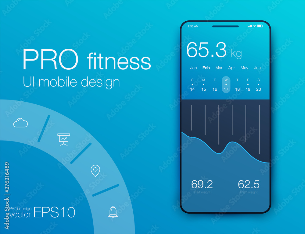 Poster fitness app. ui ux design. ui design concept with web elements