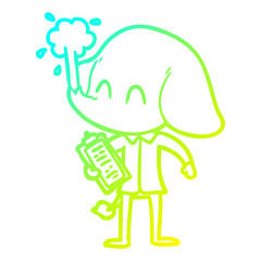 cold gradient line drawing cute cartoon elephant spouting water