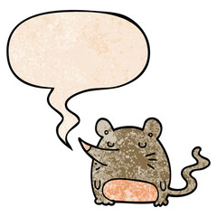 cartoon mouse and speech bubble in retro texture style