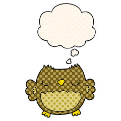 cute cartoon owl and thought bubble in comic book style