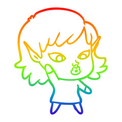 rainbow gradient line drawing pretty cartoon elf girl