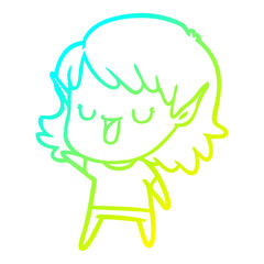 cold gradient line drawing cartoon elf girl