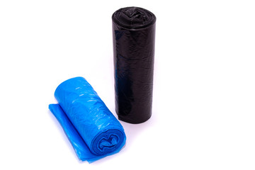 Polyethylene garbage bags isolated on a white background