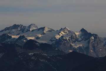 Gauli Glacier and high mountains seen from Mount Stanserhorn, Switzerland.