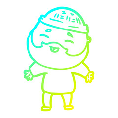 cold gradient line drawing cartoon happy bearded man