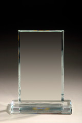 Transparent blank glass trophy award.