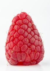 One ripe beautiful raspberry berry on a white background