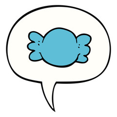 cartoon wrapped candy and speech bubble