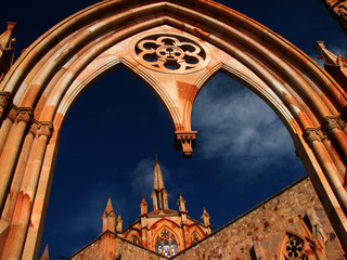 Church with Gothic style in Mexico Virgen de Fátima in Zacatecas, Mexico. - obrazy, fototapety, plakaty