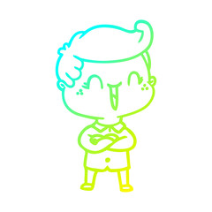 cold gradient line drawing cartoon laughing boy crossing arms