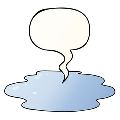 cartoon puddle of water and speech bubble in smooth gradient style