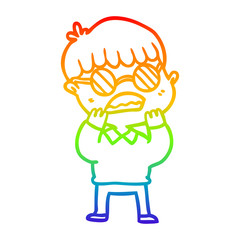 rainbow gradient line drawing cartoon shocked boy wearing spectacles
