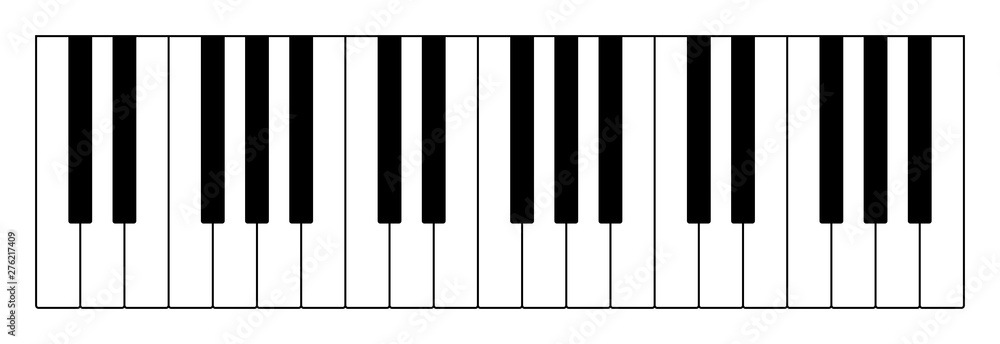 Poster three octaves on keyboard to play notes of western musical scale. twelve keys of an instrument are a