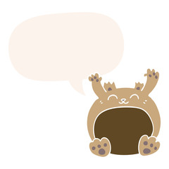 cartoon bear and speech bubble in retro style