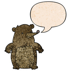 cartoon bear and speech bubble in retro texture style