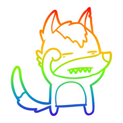 rainbow gradient line drawing cartoon wolf showing teeth
