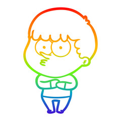 rainbow gradient line drawing cartoon curious boy