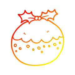 warm gradient line drawing cartoon christmas pudding