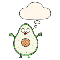 cartoon avocado and thought bubble in comic book style