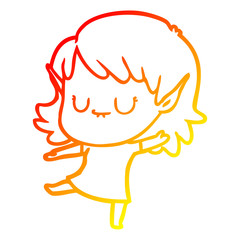 warm gradient line drawing happy cartoon elf girl
