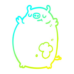 cold gradient line drawing cartoon fat pig