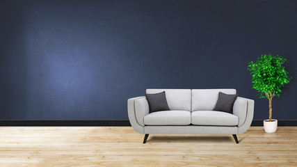 Large luxury modern bright interior room with sofa 3d illustration