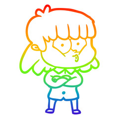 rainbow gradient line drawing cartoon whistling girl