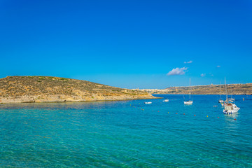 View of Blue lagoon at Comino island on Malta