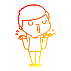 warm gradient line drawing cartoon happy boy with no worries