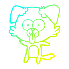 cold gradient line drawing cartoon dog with tongue sticking out
