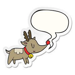 cartoon christmas reindeer and speech bubble sticker